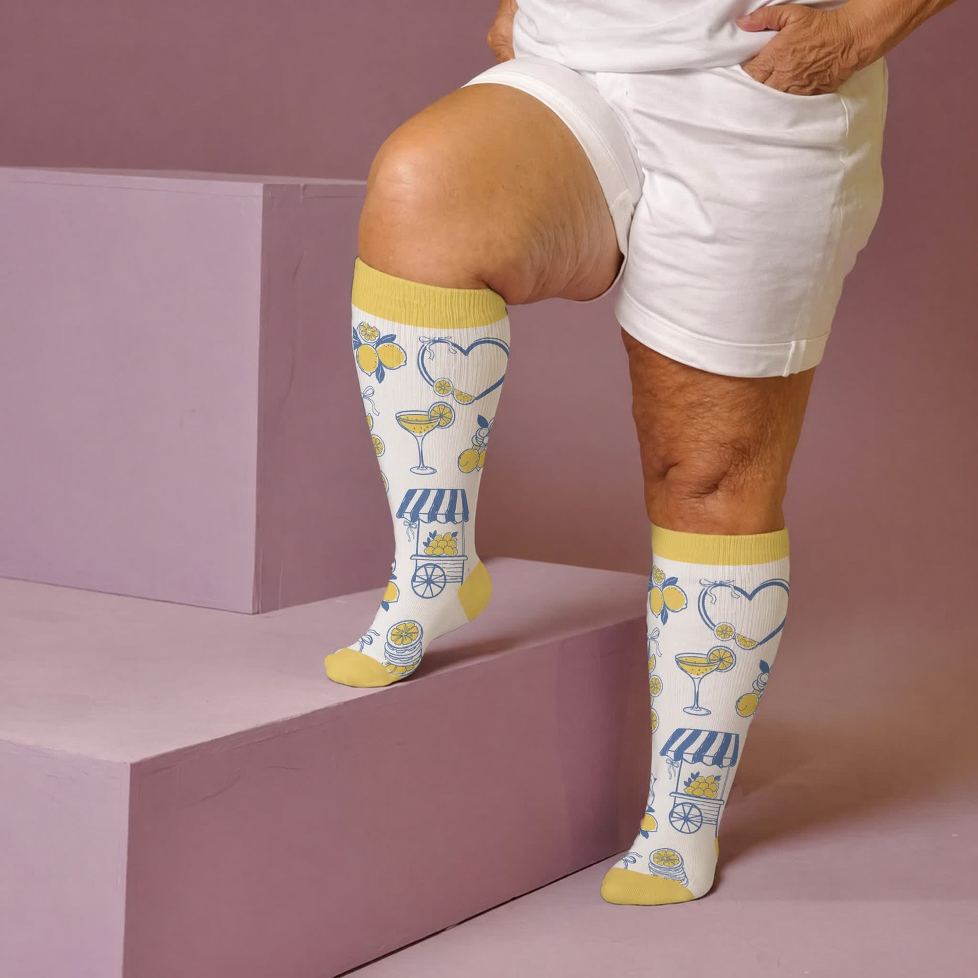 Plus Size Lemon Cocktail Compression Socks - Yellow(1 Pair) - 4XL - image 1