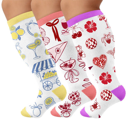 Plus Size Lemon Cocktail Compression Socks - Multicolor(3 Pairs) - 4XL - image 4