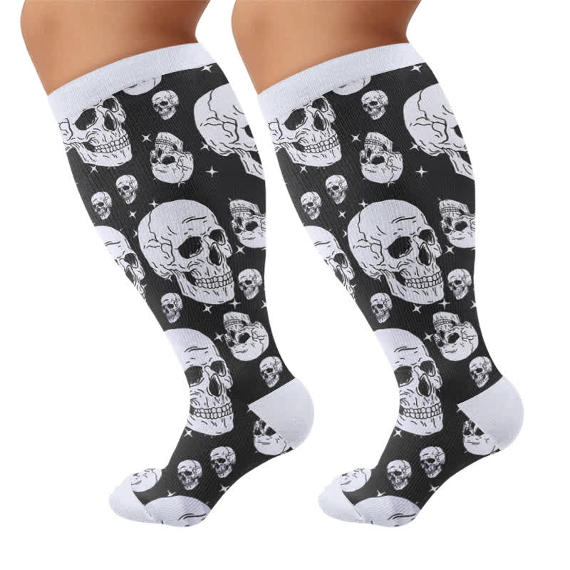 Plus Size Gothic Skull Rose Compression Socks - White(1 Pair) - 4XL - image 9