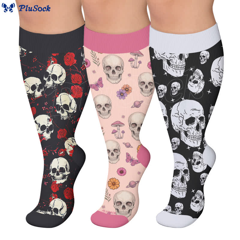 Plus Size Gothic Skull Rose Compression Socks - image 0