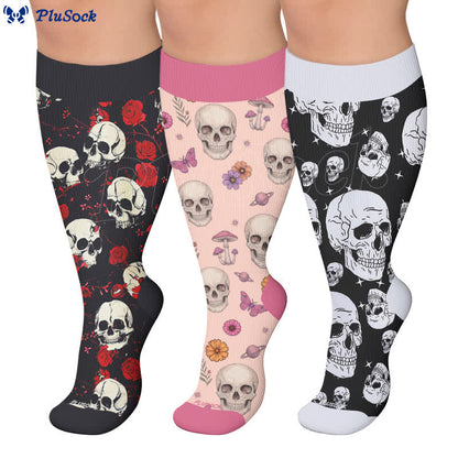 Plus Size Gothic Skull Rose Compression Socks - image 0