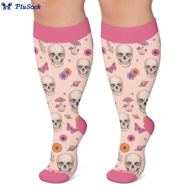 Plus Size Gothic Skull Rose Compression Socks - image 7