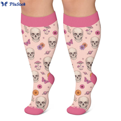Plus Size Gothic Skull Rose Compression Socks - image 7