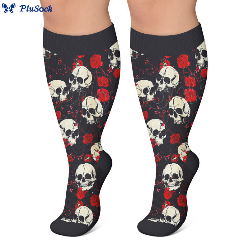 Plus Size Gothic Skull Rose Compression Socks - image 6