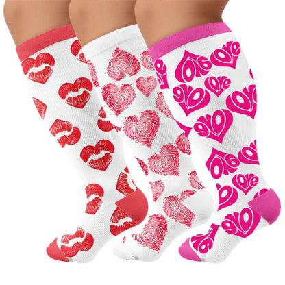 Plus Size Sexy Heart Compression Socks - Multicolor(3 Pairs) - 4XL - image 4