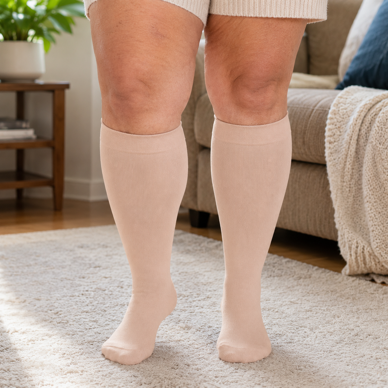 Plus Size White Bamboo Compression Socks - Nude - 4XL - image 8