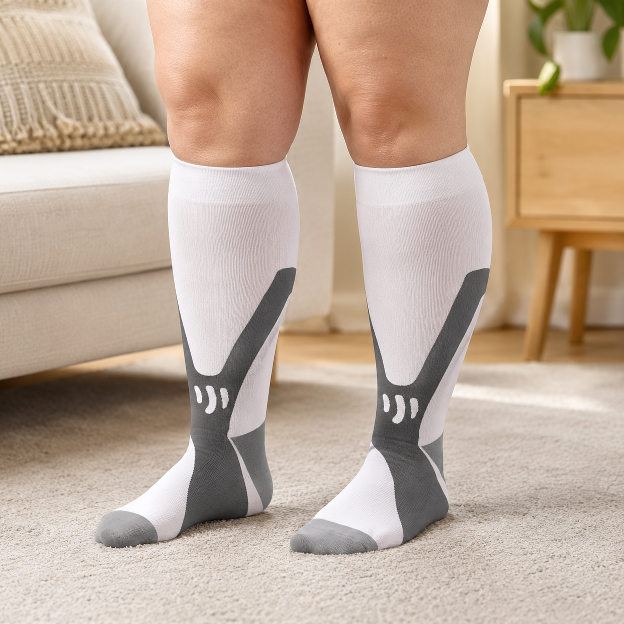 Plus Size Rose Stripe Bamboo Compression Socks - White-A - 4XL - image 17