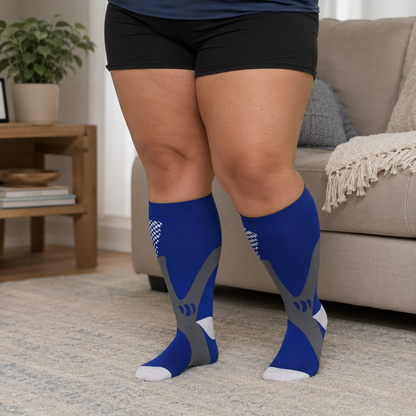 Plus Size White Sport Bamboo Compression Socks - Blue - 4XL - image 5