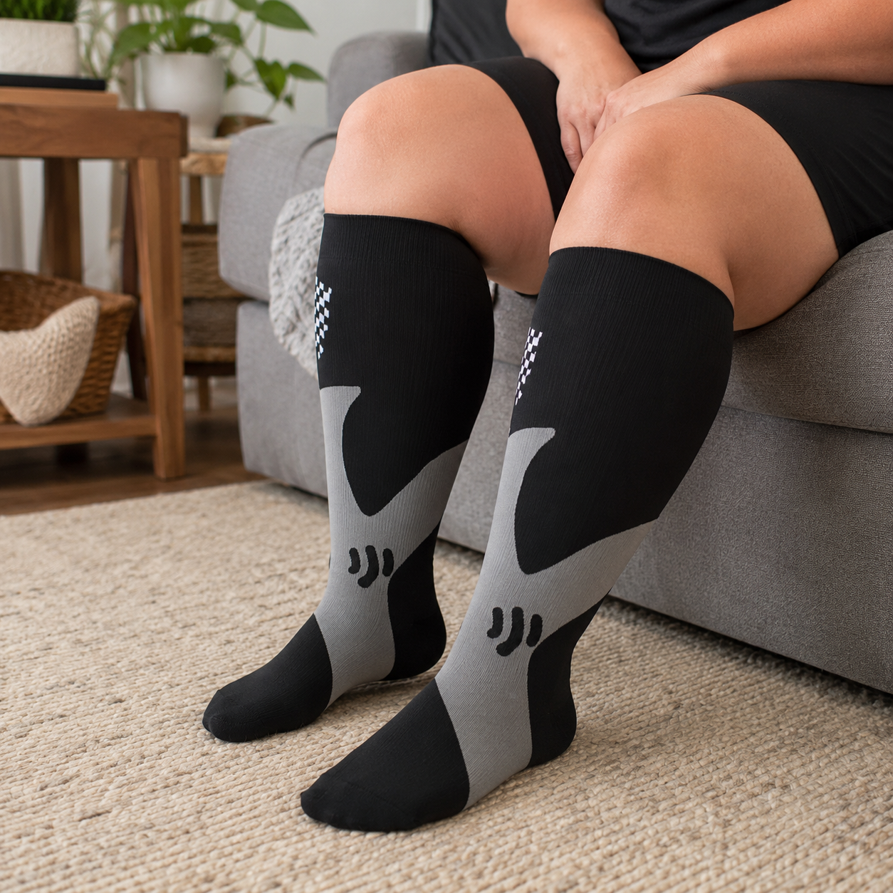 Plus Size Blue Sport Bamboo Compression Socks - Black-A - 4XL - image 12