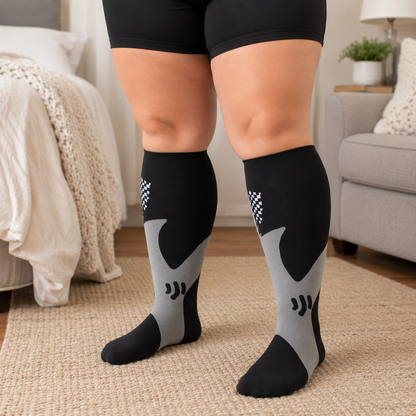 Plus Size Purple Stripe Bamboo Compression Socks - Black-A - 4XL - image 7