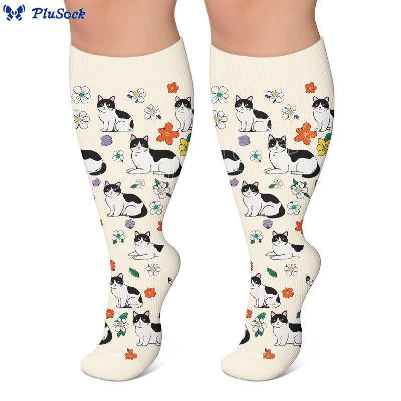 Plus Size Fun Cartoon Cat & Dog Print Compression Socks - image 5