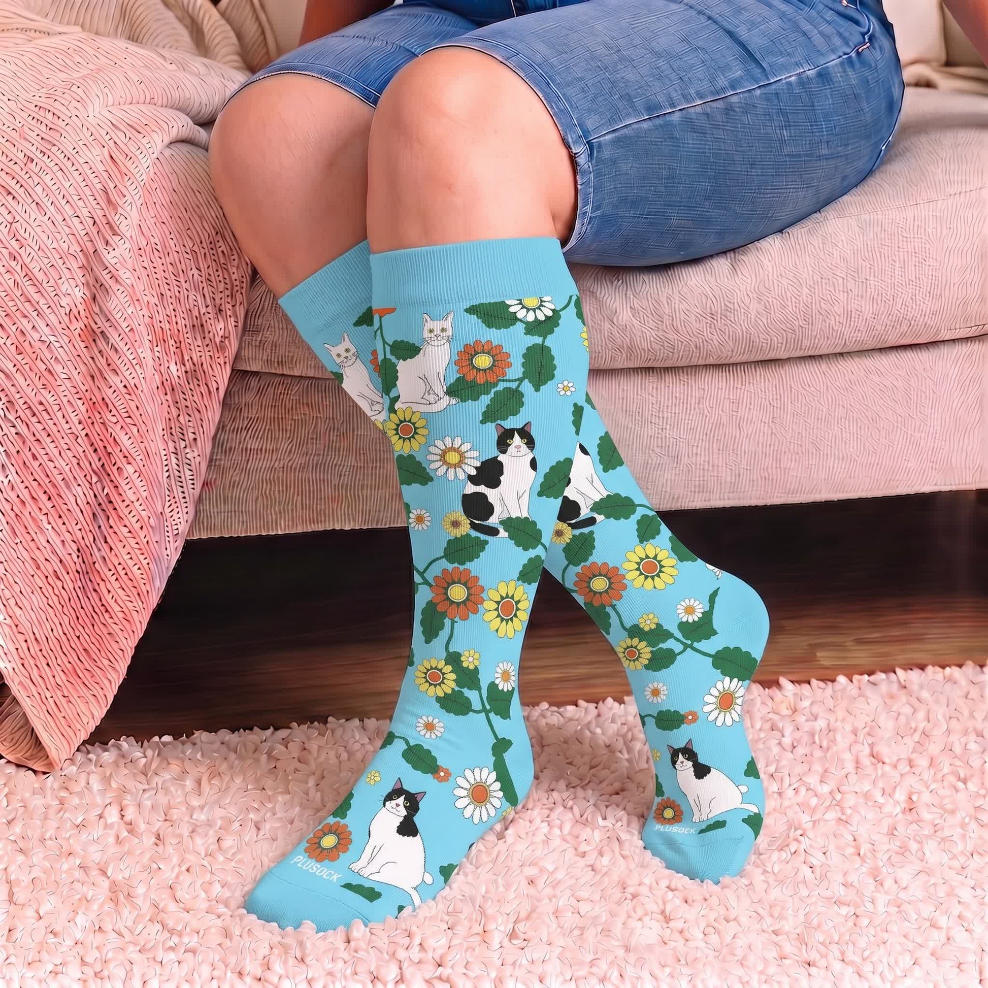 Plus Size Fun Cartoon Cat & Dog Print Compression Socks - image 1