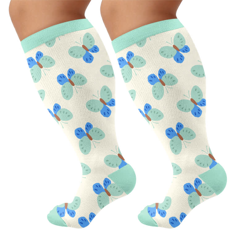 Plus Size Cute Cartoon Print Novelty Compression Socks - Green(1 Pair) - 4XL - image 10