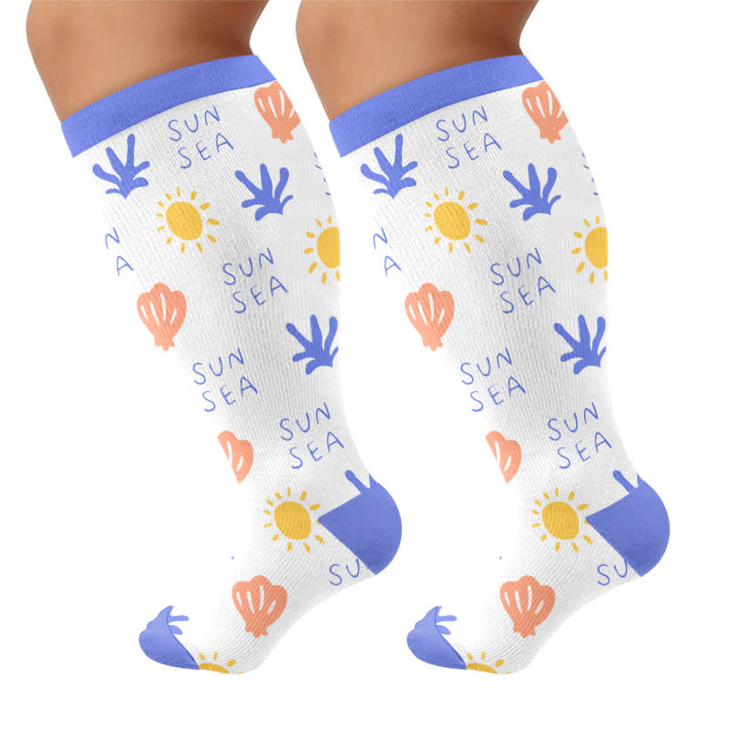 Plus Size Cute Cartoon Print Novelty Compression Socks - Blue(1 Pair) - 4XL - image 8