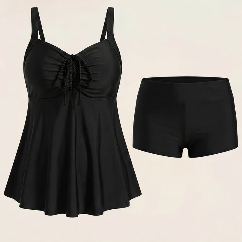 Black Ruched Skirted Two-Piece Swim Dress - image 4