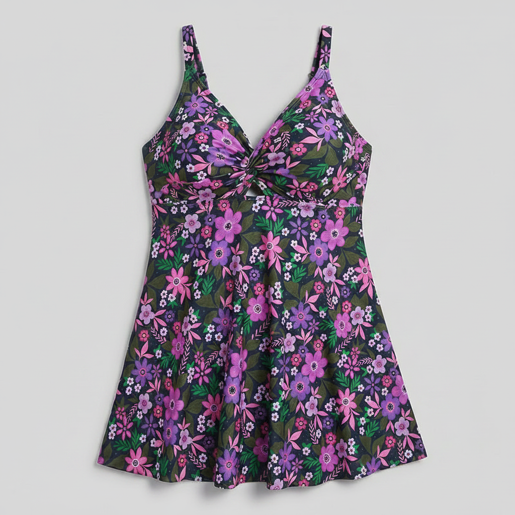 Flower Seashell Print Twist Front Two-Piece Swim Dress - image 16
