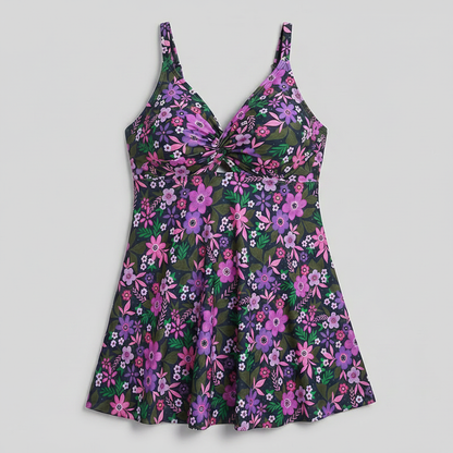 Flower Seashell Print Twist Front Two-Piece Swim Dress - image 16