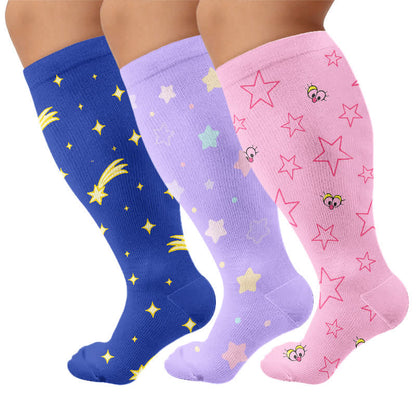 Plus Size Starry Sky Compression Socks - Multicolor(3 Pairs) - 4XL - image 4