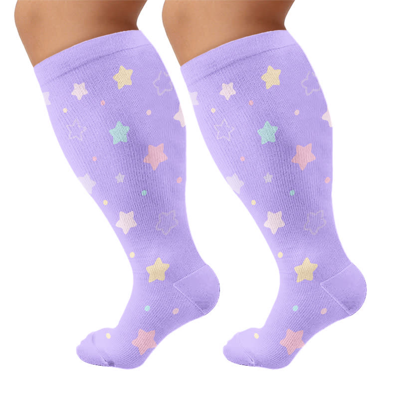 Plus Size Starry Sky Compression Socks - Purple(1 Pair) - 4XL - image 8