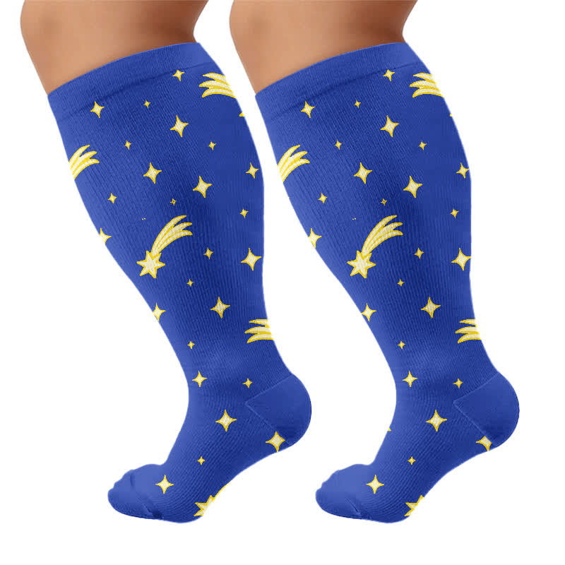 Plus Size Starry Sky Compression Socks - Blue(1 Pair) - 4XL - image 6