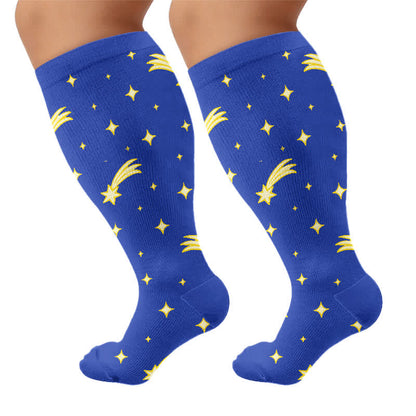 Plus Size Starry Sky Compression Socks - Blue(1 Pair) - 4XL - image 6