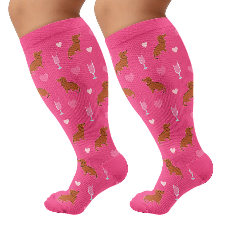 Plus Size Playful Animal Compression Socks - Rose(1 Pair) - 4XL - image 10