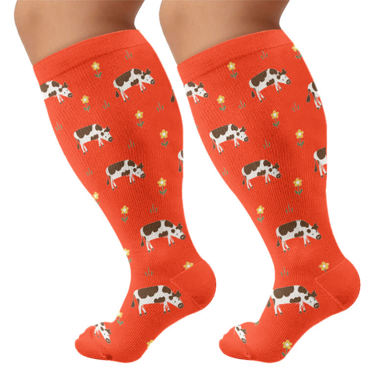 Plus Size Playful Animal Compression Socks - Red(1 Pair) - 4XL - image 6