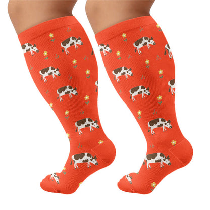 Plus Size Playful Animal Compression Socks - Red(1 Pair) - 4XL - image 6
