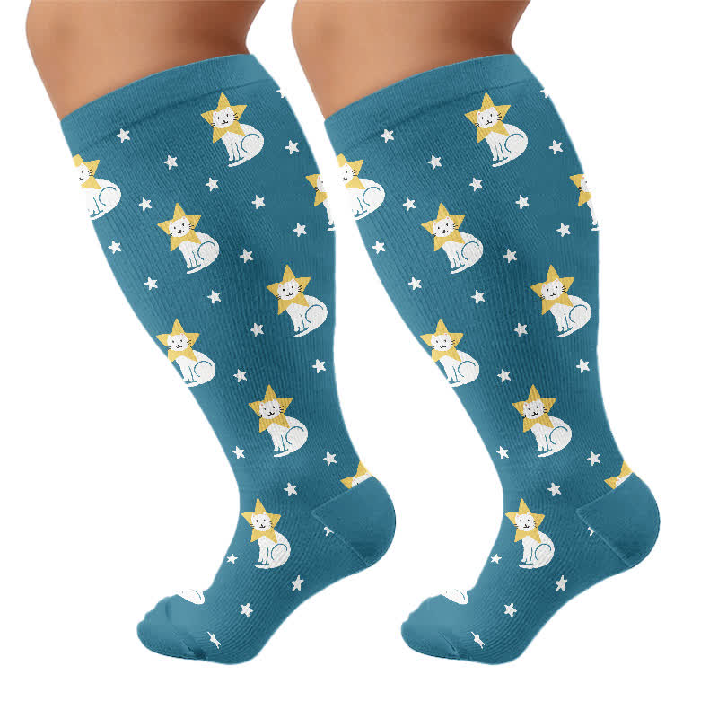 Plus Size Playful Animal Compression Socks - Dark Green(1 Pair) - 4XL - image 8