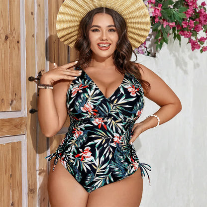 Tropical Leaf Ruched One-Piece Swimsuit - image 2