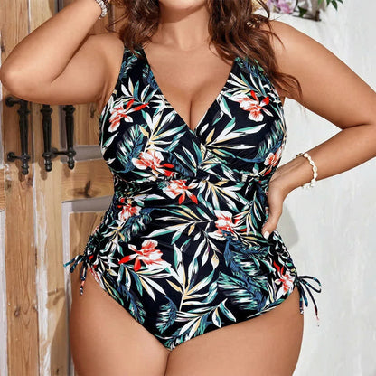 Tropical Leaf Ruched One-Piece Swimsuit - image 0
