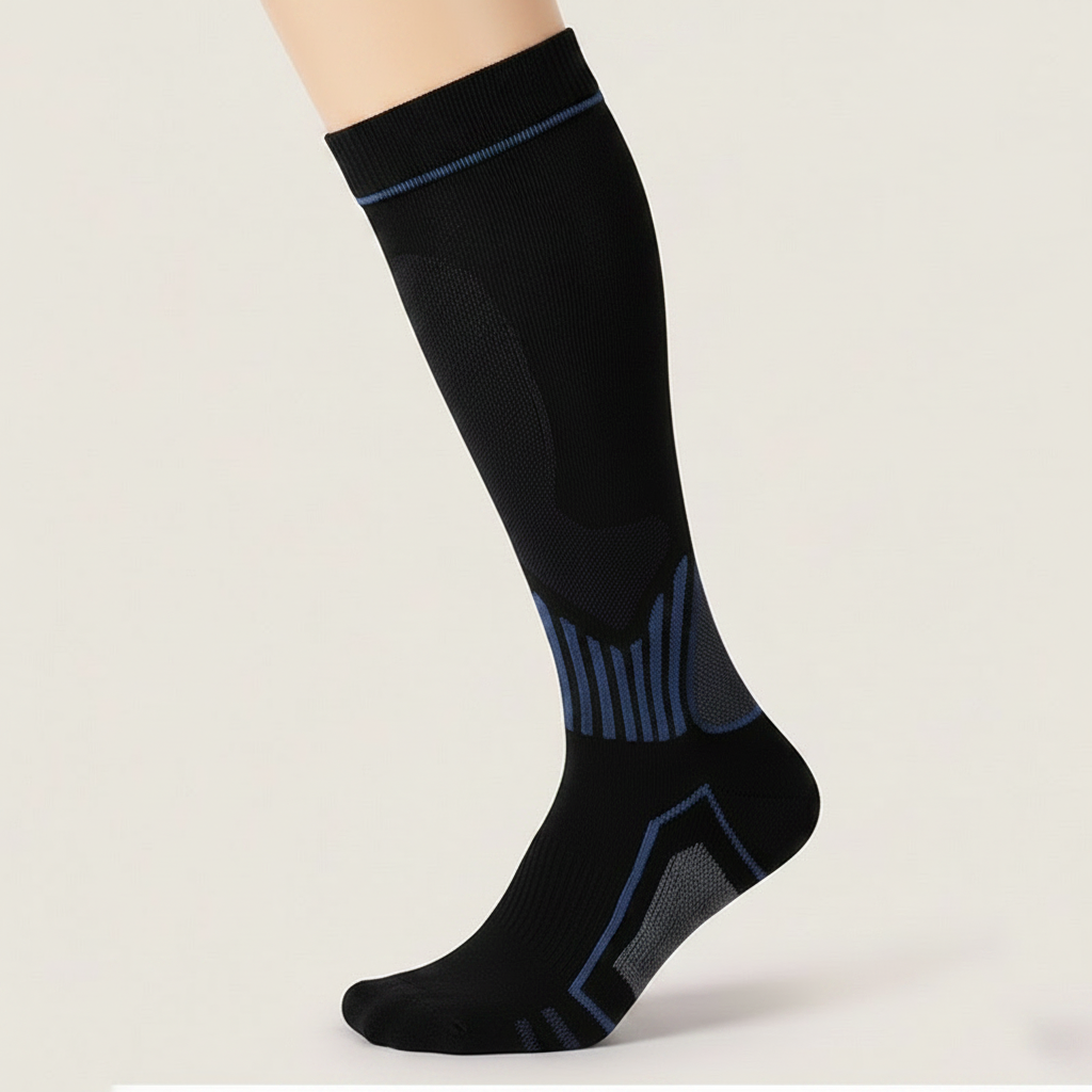 Ribbed Contrast Compression Socks(6 Pairs) - Black(1 Pair) - XL - image 3