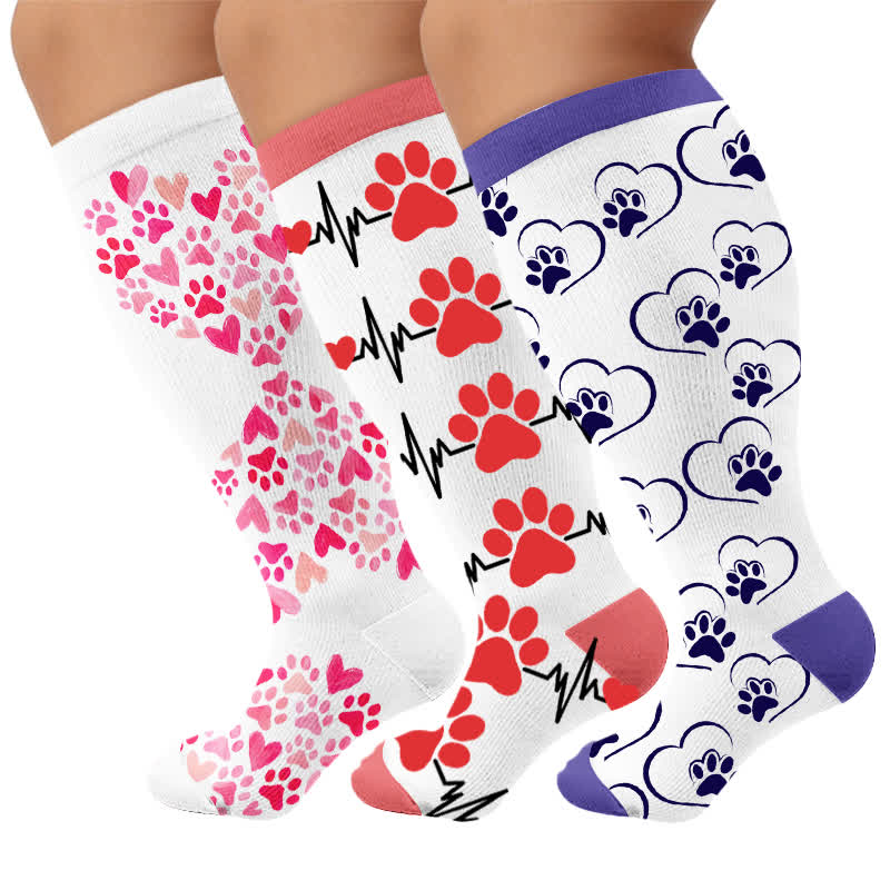 Plus Size Heart Scratching Cat Compression Socks - Multicolor(3 Pairs) - 4XL - image 4
