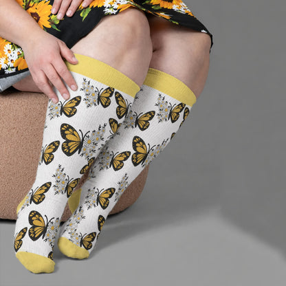 Plus Size Sunset Butterfly Compression Socks - Yellow(1 Pair) - 4XL - image 3
