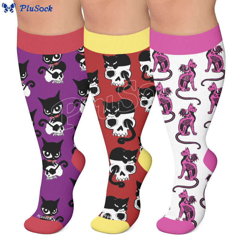 Plus Size Skeleton Cat Compression Socks - image 0