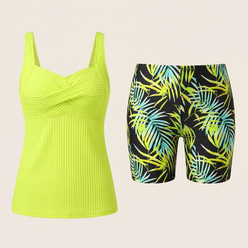 Ribbed Sweetheart Twist Front Tropical Print Tankini Set - image 25