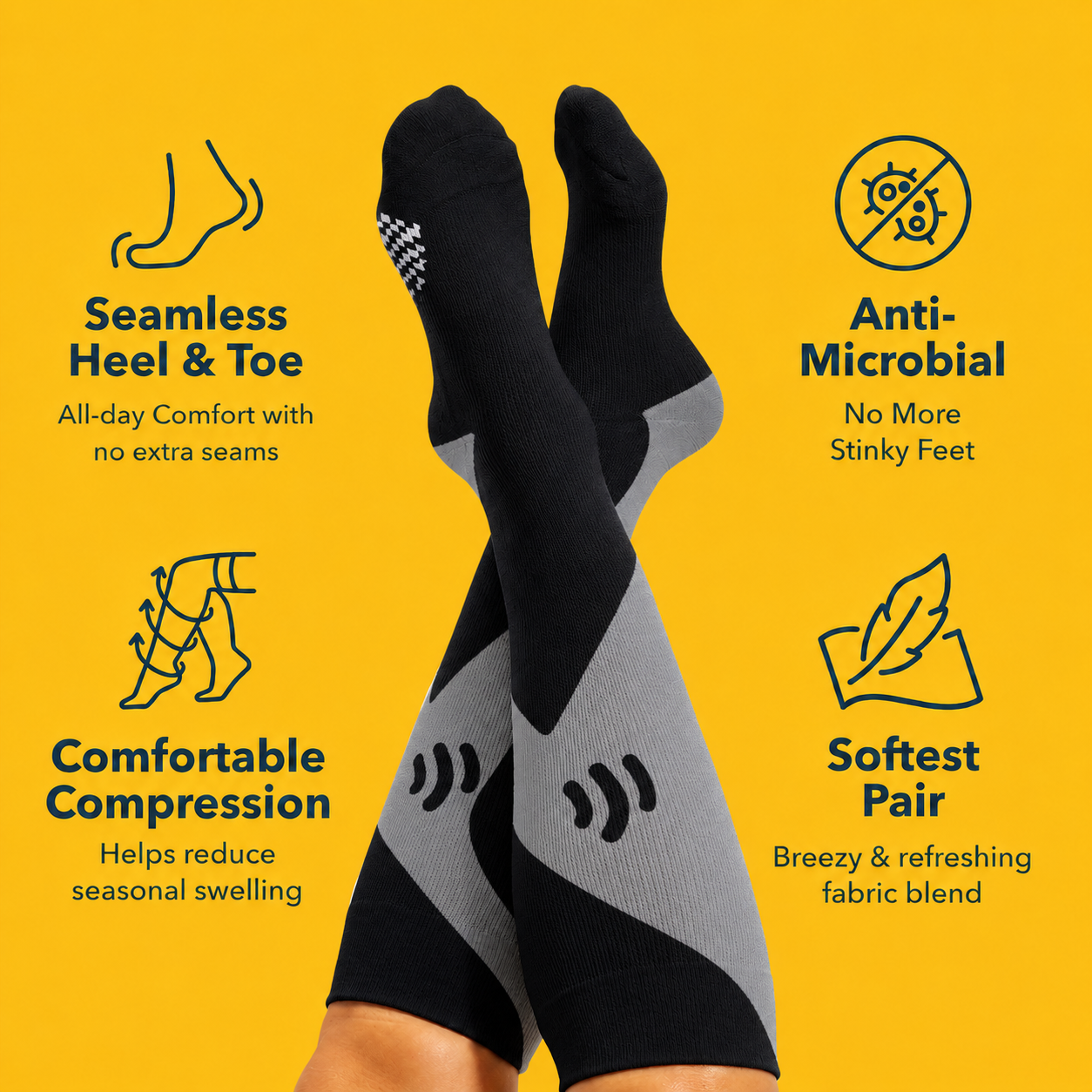 Plus Size Sport Black Bamboo Compression Socks - image 1