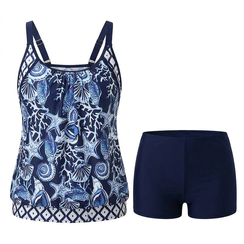 Navy Ocean Starfish Coral Print Flowy Tankini Set - image 6