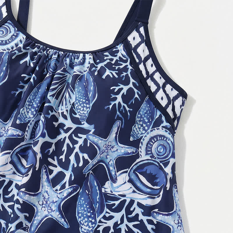 Navy Ocean Starfish Coral Print Flowy Tankini Set - image 4