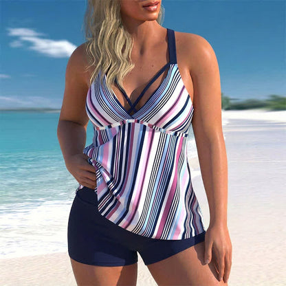 Criss Cross V Neck Flowy Tankini Set - image 2