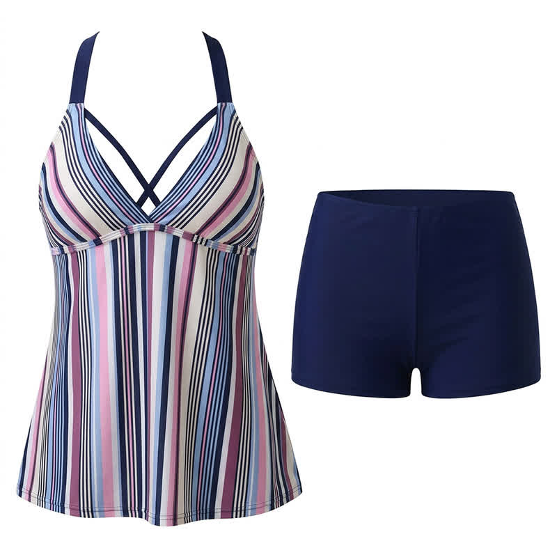 Criss Cross V Neck Flowy Tankini Set - image 10