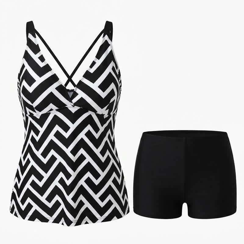 Criss Cross V Neck Flowy Tankini Set - image 11