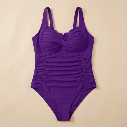 Vintage Flower Leaf Print Ruched One-Piece Swimsuit - image 15