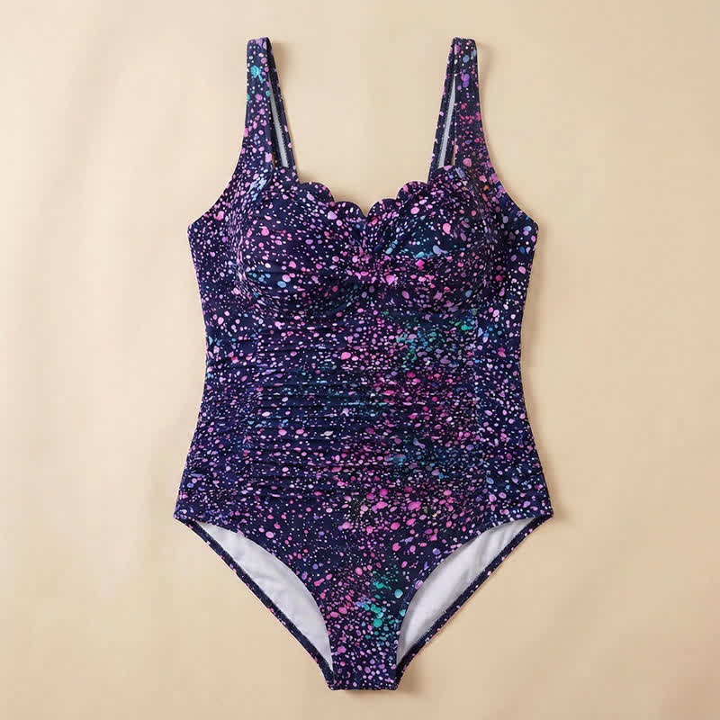 Vintage Flower Leaf Print Ruched One-Piece Swimsuit - image 18