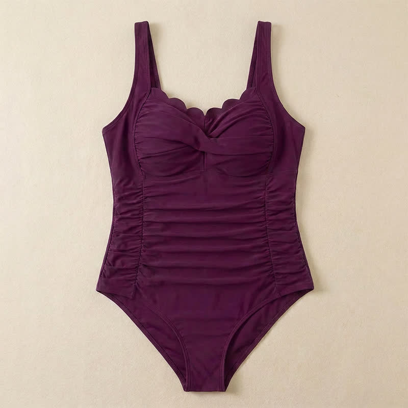 Vintage Flower Leaf Print Ruched One-Piece Swimsuit - image 17