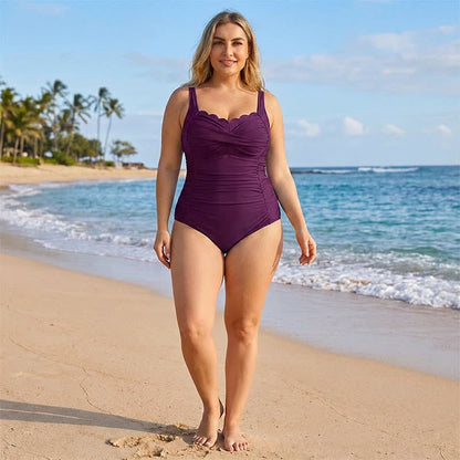 Vintage Flower Leaf Print Ruched One-Piece Swimsuit - image 12