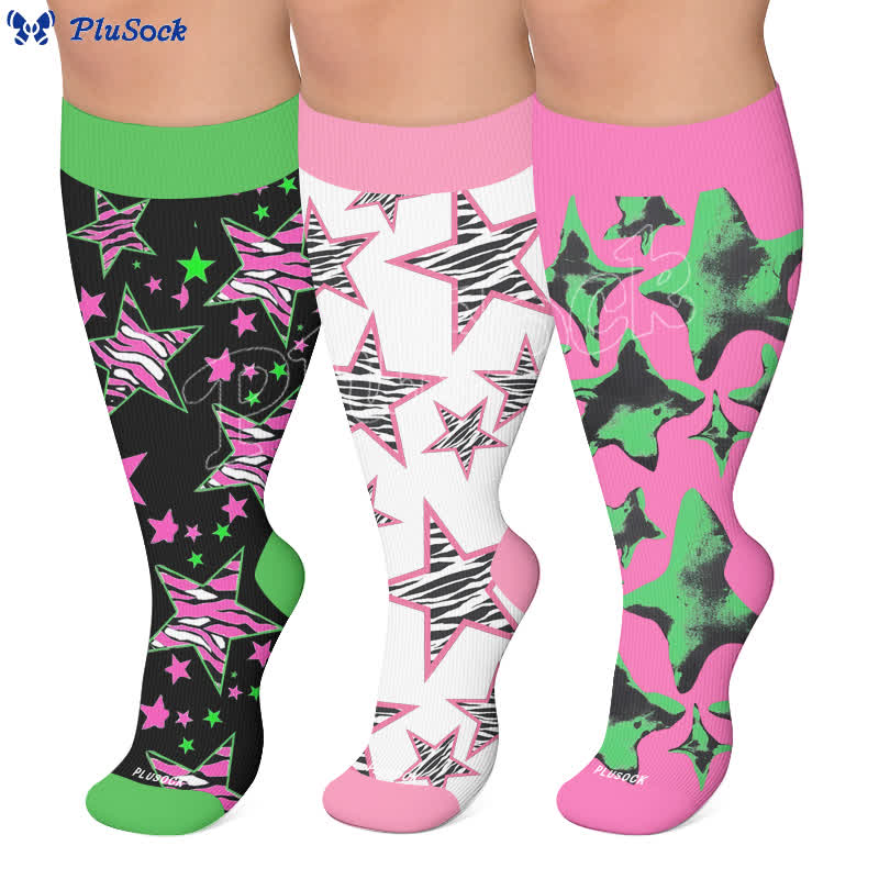 Plus Size Neon Star Compression Socks - image 0