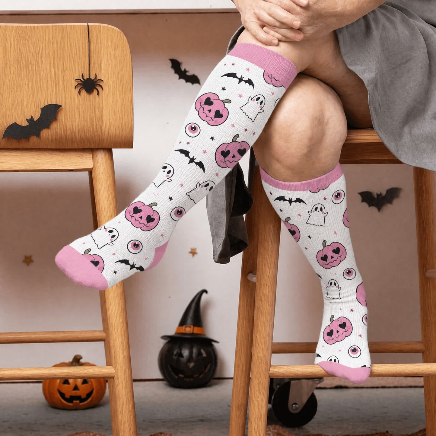 Plus Size Halloween Pumpkin Compression Socks - White(1 Pair) - 4XL - image 2