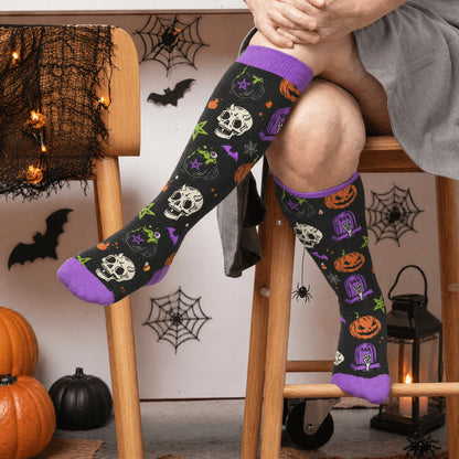 Plus Size Halloween Pumpkin Compression Socks - Black(1 Pair) - 4XL - image 3