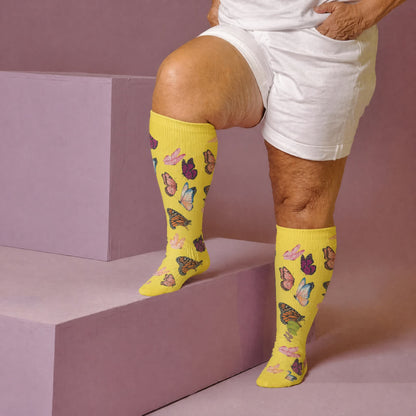 Plus Size Playful Butterfly Compression Socks - Yellow(1 Pair) - 4XL - image 2